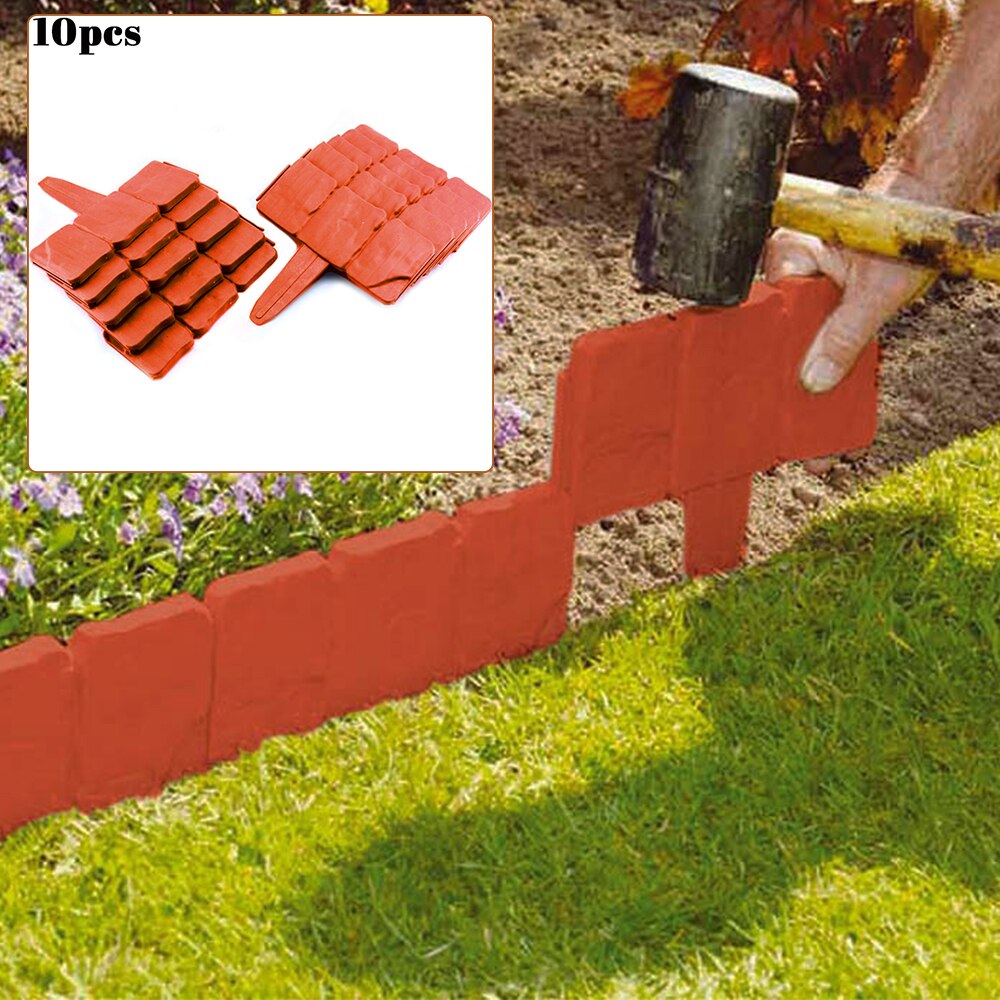 10PCS Fence Edging Cobbled Stone Effect PP Lawn Edging Plant Flower Border Decorative Folding Landscape For Garden Home Decor: Orange