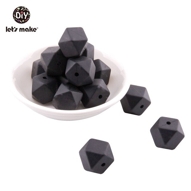 Hacer cuentas de silicona para mordedor 20PC grande 17mm geométrico hexagonal collar de dentición DIY pulsera cuentas de silicona: black