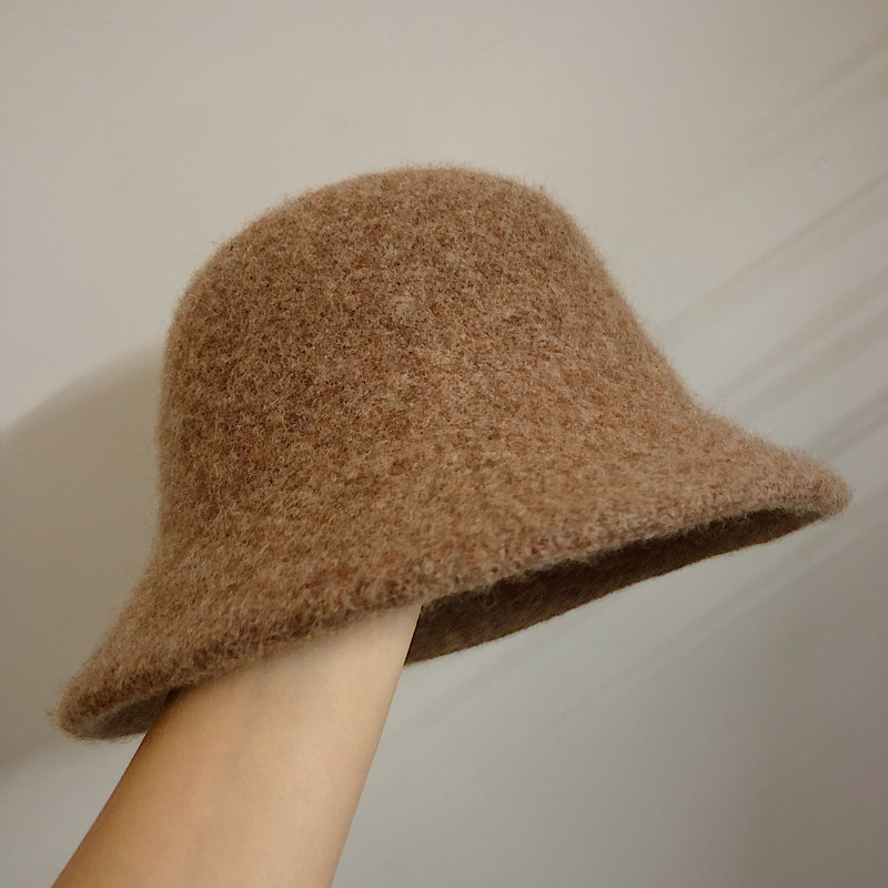 Gorro de lana tipo Bucket para mujer, sombrero de pescador Vintage, versátil, 6 colores, plegable, para otoño e invierno,: coffee