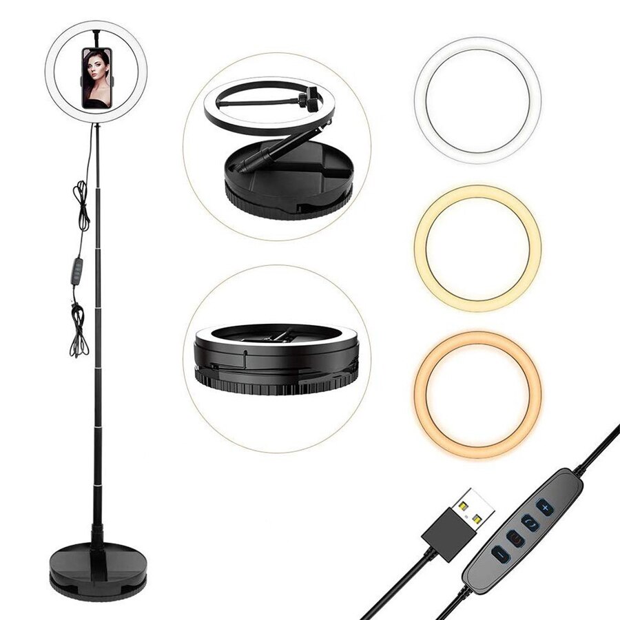 26CM Tragbare LED Dimmbare Ring Licht Universal Selfie Ring Klapp Schönheit Make-Up Füllen Licht Für Video Studio VK Live mit Stand: Default Title