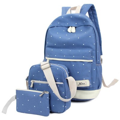 DIHOPE 3pcs/Set Dot Canvas Printing Backpack Women School Back Bags For Teenage Travel Backpacks Female Schoolbag: denim blue