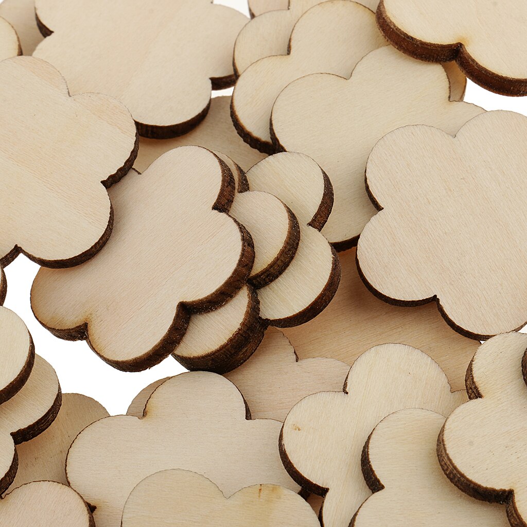 35x Flower MDF Natural Unfinished Wood Shape Wooden Plaque for Model Making Kids Children Painting Drawing 30/100mm
