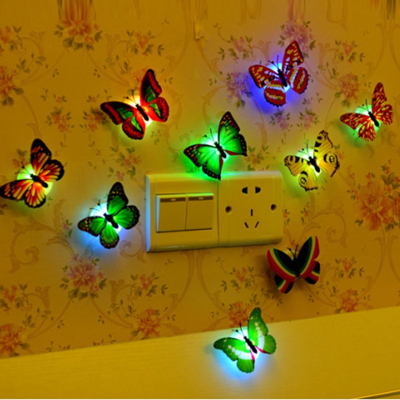 SchöNe Schmetterling LED Leucht Licht Lampe mit Saug Pad glühen in das dunkel Schmetterling Spielzeug für freundlicher Mädchen Zimmer Dekoration