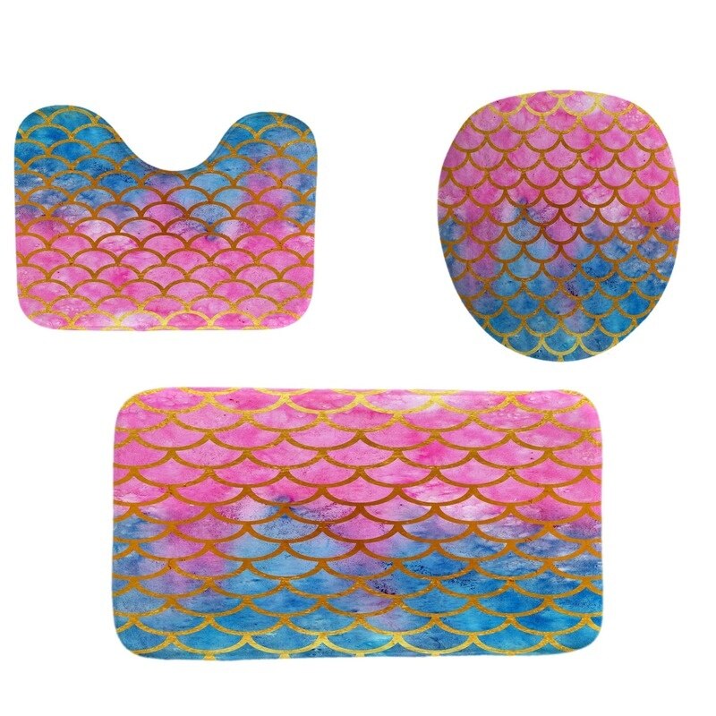 Sirène écailles géométrique étanche rideau de douche 4 pièces salle de bain ensemble tapis couverture toilette couverture bain tapis Pad décor à la maison
