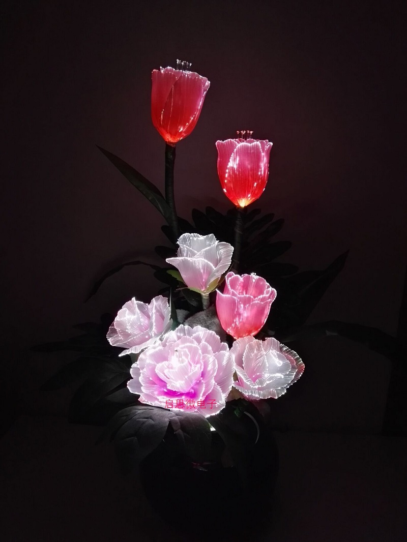 Led fiber optic verlichting Kunstbloemen Zijden bloemen Europese Fall Vivid Peony Rose Tulpen Nep Leaf Led lamp