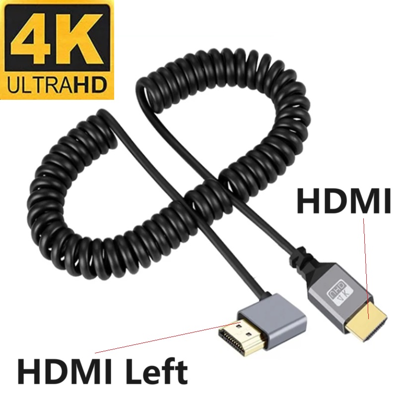 4K HDMI kabel sprężynowy z męskiego na męskie lewego prawego w górę w dół Mini Micro hdmi zwinięty przedłużacz elastyczny kabel spiralny podłącz kabel HDMI: WHITE