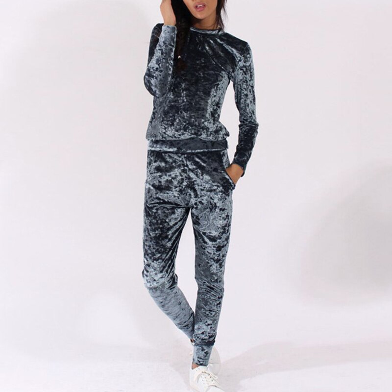 2 stuks koreaanse fluwelen trainingspak voor dames herfst/winter lange mouwen ronde hals sweatshirt en joggingbroek effen kleur sportkleding dames