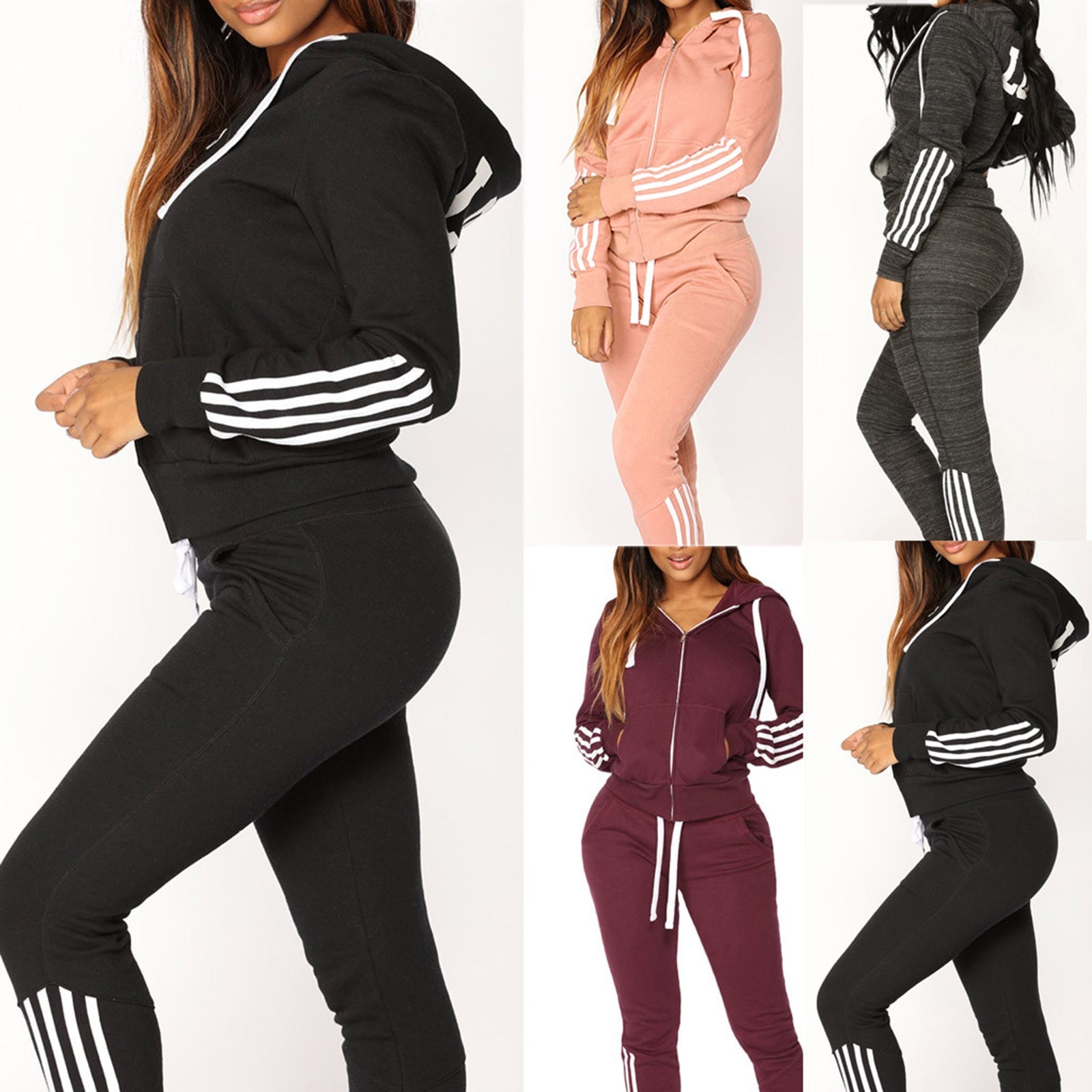 Mode Vrouwen Trainingspak Casual Streep Rits Lange Mouw Trui Sport Tops + Lange Broek Set Herfst Winter Pak Gym Sportkleding #11