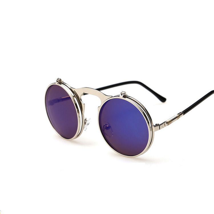 Gafas de sol redondas con tapa Retro para hombre y mujer, lentes de sol de estilo Steampunk de Metal, lentes transparentes circulares dobles para hombre y mujer: Multicolor