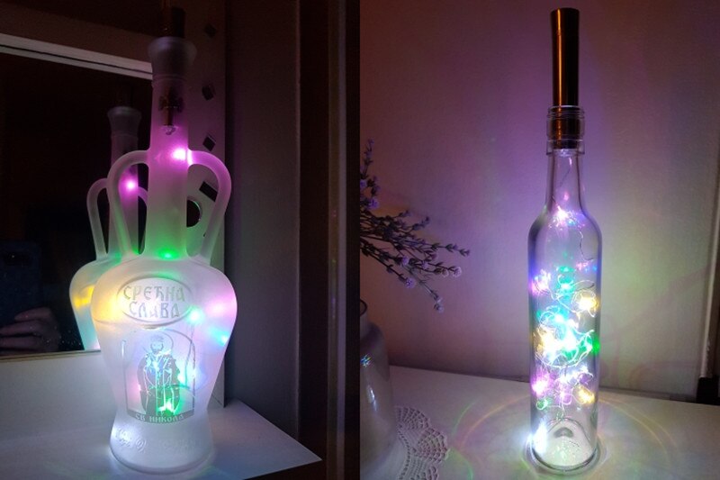 String Lights Silver LED Wine Bottle Lights Battery Powered Cork Shape Glass Bottle Stopper Lamp Christmas Garlands Decor