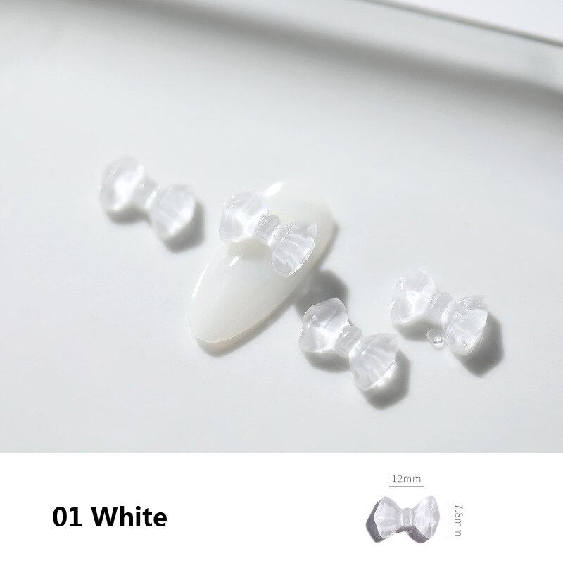 10 Uds. De lazos 3D para decoración de uñas, accesorios de manicura para manicura, adornos japoneses de colores, Semi transparentes: 01 white