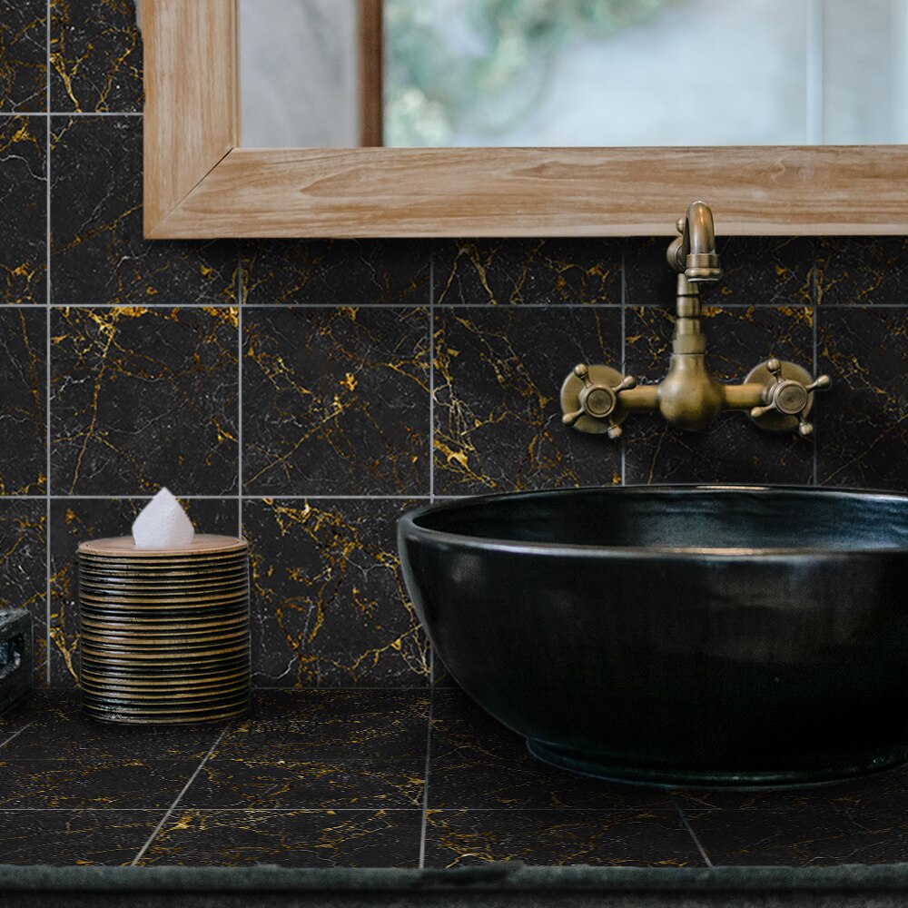 Funlife® svart og gull marmor fliser klistremerke veggklistremerke dekorativt selvklebende lett å rengjøre kjøkken kjøkken backsplash diy: 15 x 15 cmx 10 stk
