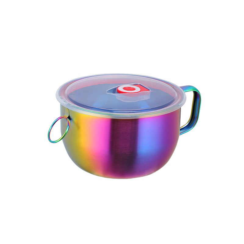 1Pc Rvs Instant Noodle Kom met Deksel Anti-brandwonden Handvat Voedsel Container Goud Kommen Rijst Soep Slaapzaal servies: Rainbow no.0-1pc