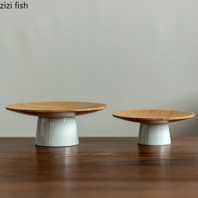 Cuenco de madera de bambú para fruta, platos de madera para postre, aperitivos, platos de cerámica, bandejas para servir de , mesa de café, platillo de té, soporte para pasteles