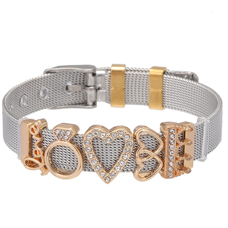 de joyería de acero inoxidable Keeper Mesh Bracelet Set con corazón Arco Iris unicornio finos dijes pulseras como para mujer: S004