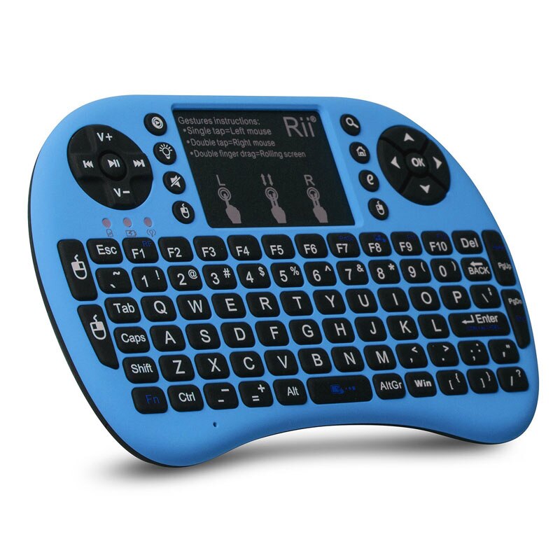 Rii-miniteclado inalámbrico i8, ruso, batería de litio, retroiluminación, ratón remoto, Control táctil, Handhe, TV BOX, Laptopld: Azul