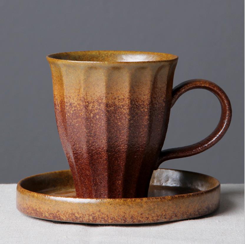 Japansk stil grov keramik retro kontor temuggar vintage handgjorda vattenkopp kaffe mjölk drinkware: Ställ in 4 - röda