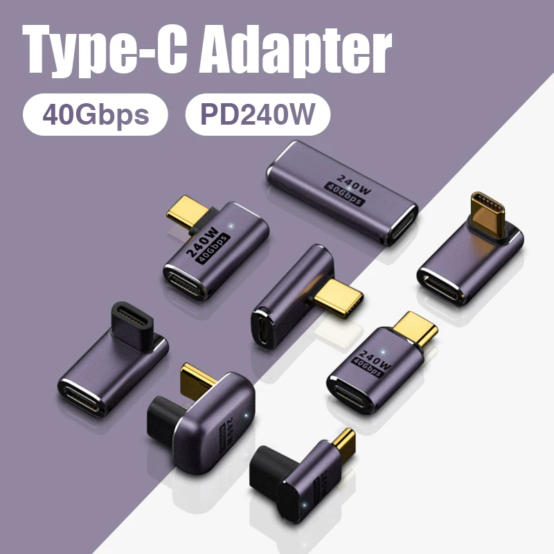 Usb 4.0 pd 240w 8k 60hz laturiliitin macbookille 40 gbps nopea usb c otg u-muotoinen suora kulma uros-naaras sovitin