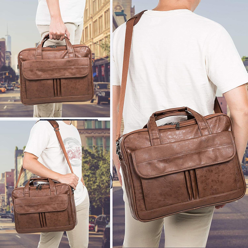 Men's Business Briefcase Multifunction 16 Inch Laptop Bag PU Retro Messenger Shoulder Pack Large Capacity Office Crossbody Bags