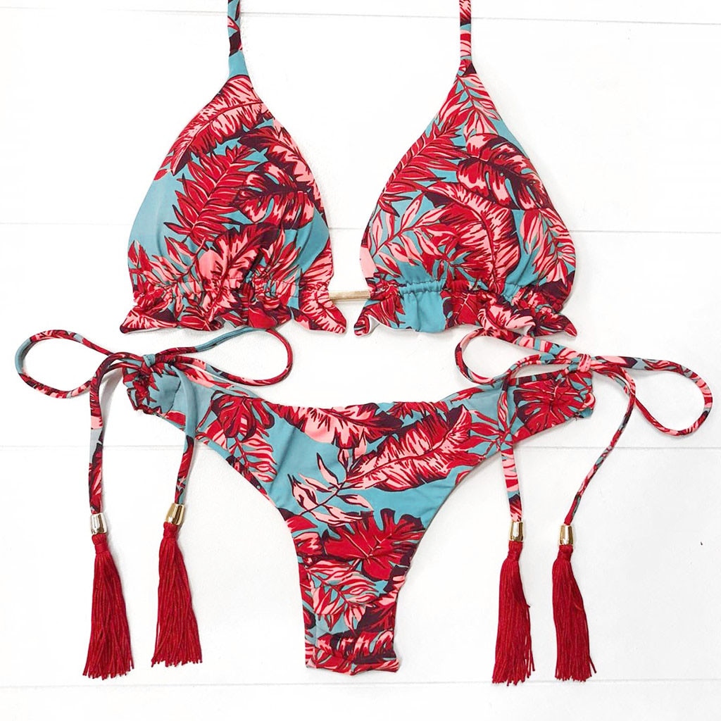 # H40 Sexy Bikini Badmode Vrouwen Badpak Push Up Biquini Braziliaanse Bikini Set Tie Up Summer Beach Wear Print badpak