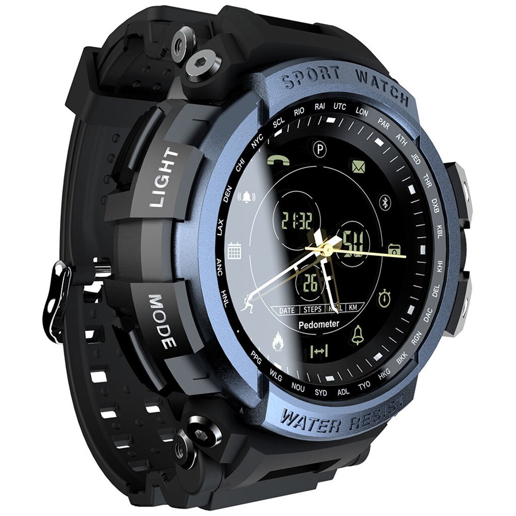Lokmat sport smart watch 5 atm vandtæt bluetooth-opkald påmindelse berøringsnøgle med gps fjernbetjening kamera bærbar: Blå