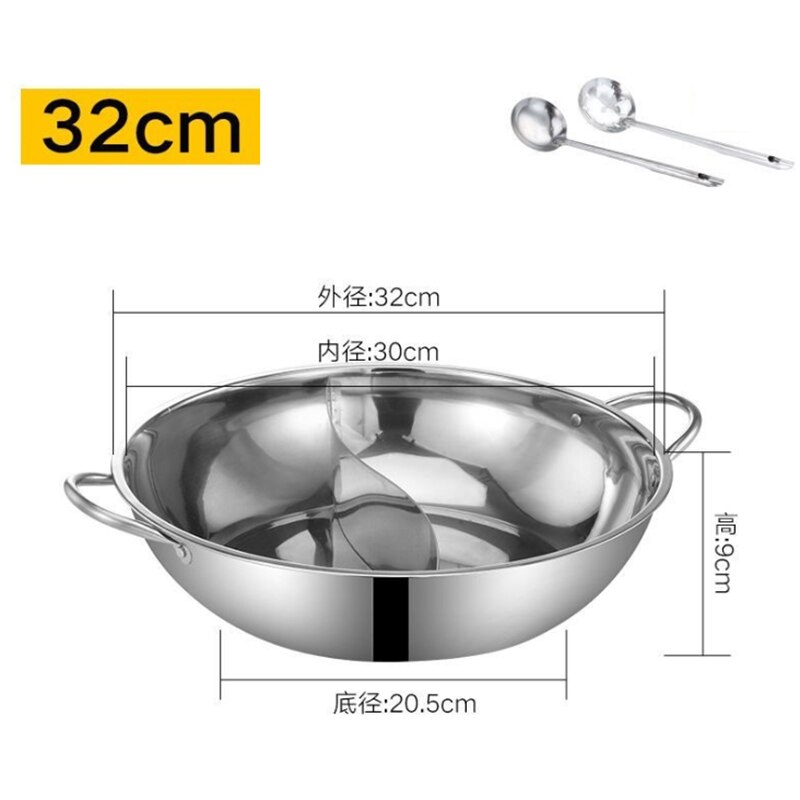 Roestvrij Stalen Pot Hotpot Inductie Fornuis Gasfornuis Compatibel Pot Huis Keuken Kookgerei Soep Kookpot Twin Verdeeld: 32cm