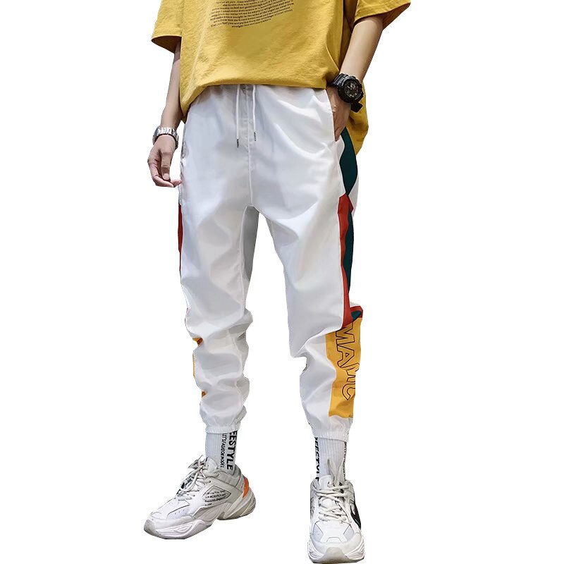 Adolescente moda hip hop streetwear homens splice corredores calça masculina calças casuais harem pant