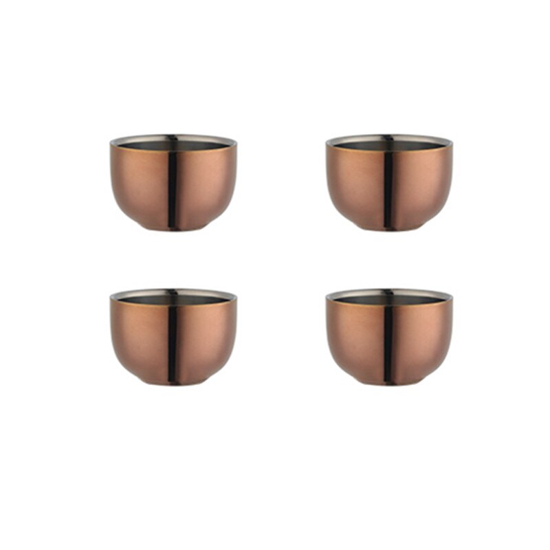 Ensemble de tasses à thé en acier inoxydable, 4/8 pièces, avec plateau et support amovible, tasse en or Double couche Anti-brûlure, service à thé: Rose Gold 4pcs