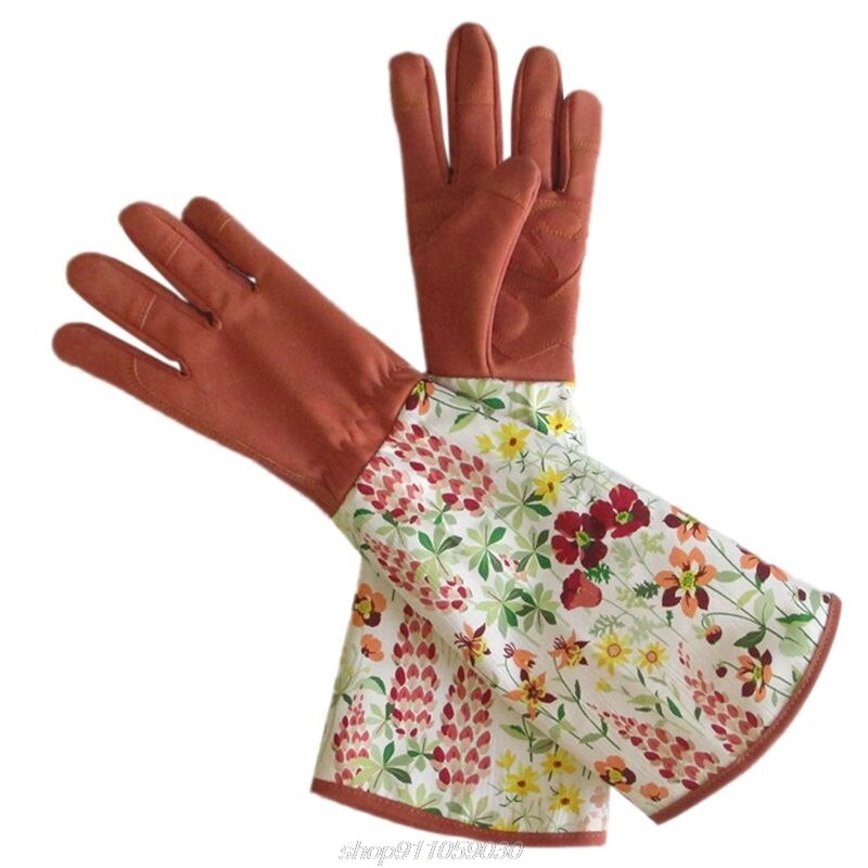 Stichfest Langarm Leder Gartenarbeit Handschuhe gepolstert Palme Verstärkt Fingerspitzen Rebschnitt Blumen- D23 20: Braun