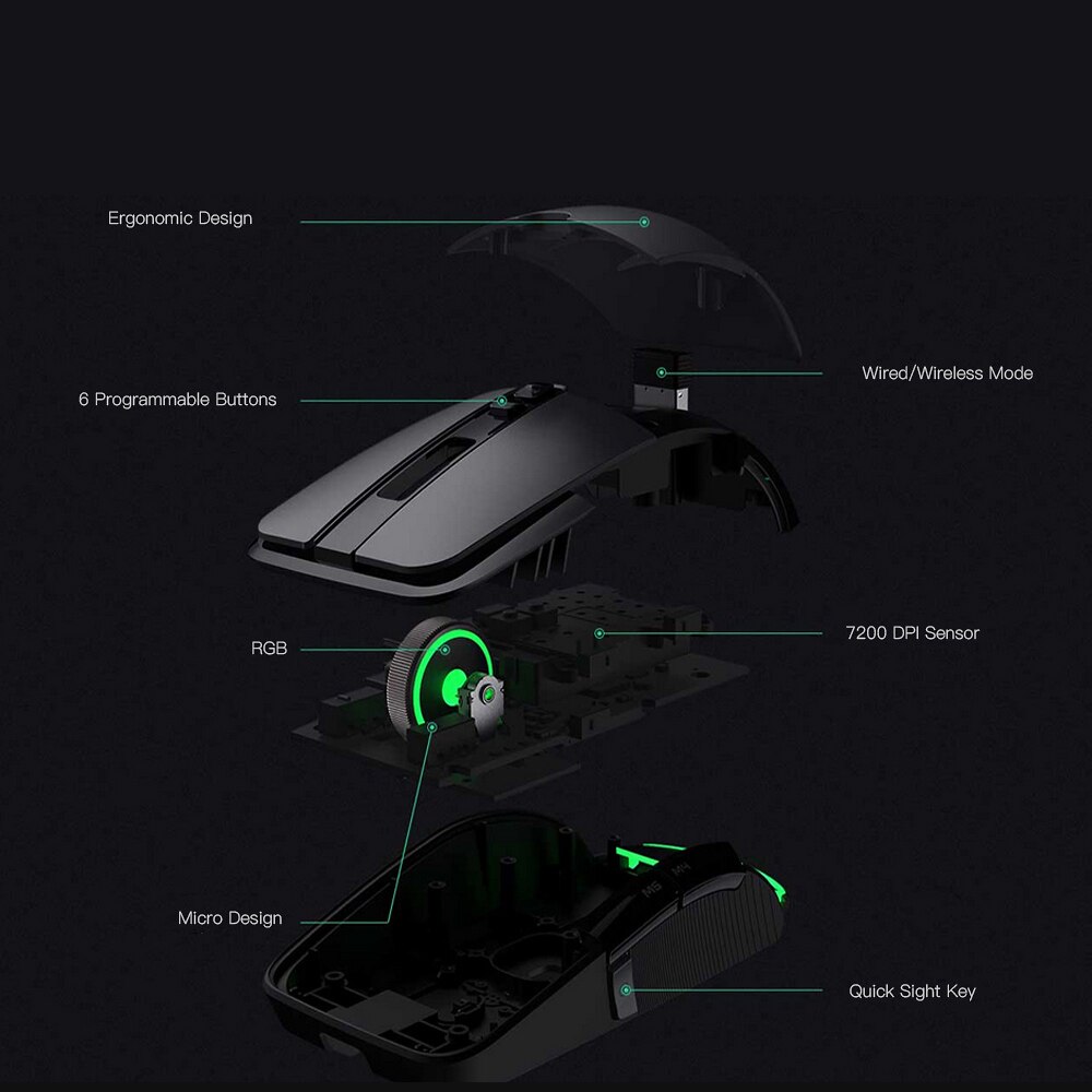 Xiaomi Spielen Computer Drahtlose Maus RGB verdrahtet Spielen Maus 2,4G 7200 DPI Tragbare Laptop Schreibtisch Maus für Dota Gamer mäbenutzen