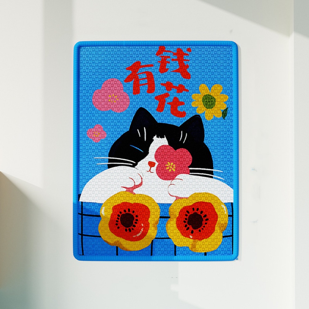 Zelfklevende krabpaal voor katten, slijtvast, anti-krabplank van sisal met cartoonpatroon, geschikt voor wandmontage.: Zwart