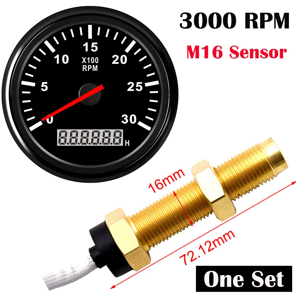 Universal 85mm Tachometer Car Marine TachoMeter Gauge with Hourmeter 3000,4000,6000,8000RPM Boat Tachometer 12V/24V toerenteller: BN 3000 with M16