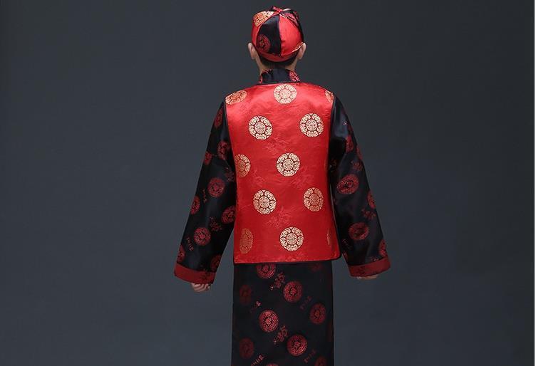 Mens Chinese Traditional Wedding Dress Clothing Set Vest + Robe + Hat Groom Toastmaster Clothing Tang Suit Costume For Men