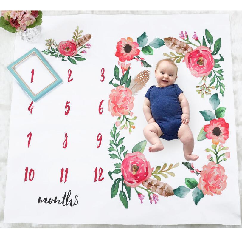 100*100 Cm Cartoon Baby Milestone Foto Props Achtergrond Dekens Spelen Matten Achtergrond Doek Kalender Foto Accessoires