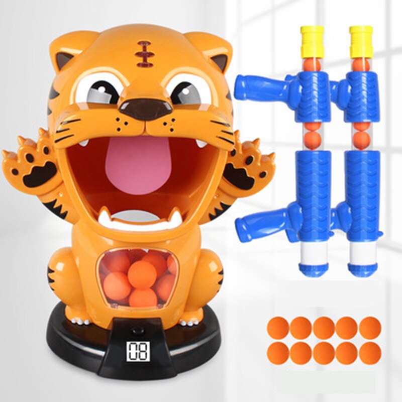 Children's Air Powered Safety Soft Bullet Gun Duck Hit Hungry Shooting Duck Electronic Game Target Bullet Kids Toy for: Yellow Tiger-double