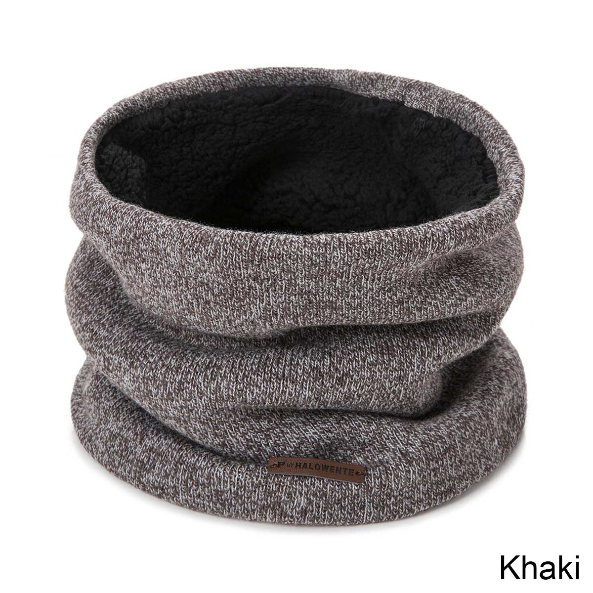 Winter Scarf men Ring Scarf Knitted Winter warm Scarves for Women Soft Elastic Neck Scarves Thick Plus velvet Scarf: khaki