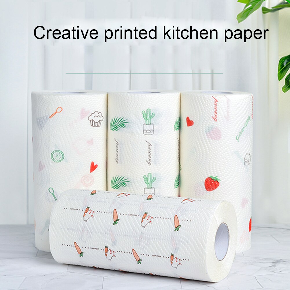 60 stuks/rol cartoon print wegwerp schoonmaakdoek keukenpapier vaatdoek schoonmaakhanddoek hoog waterabsorberend doekje