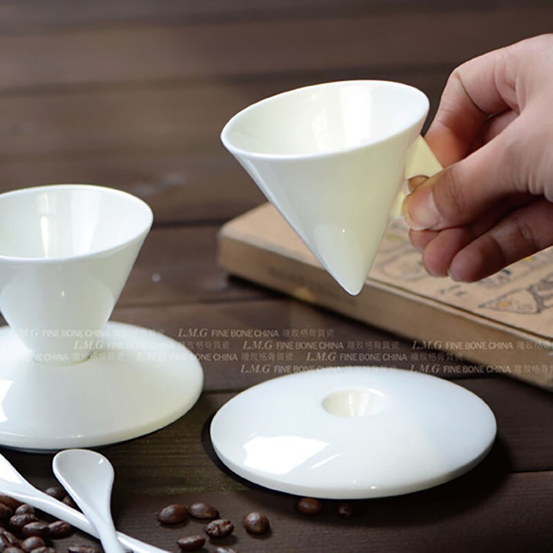 Bone China Cones Type Espresso Cup Saucer Set Ceramic Pyramid Cafe Coffee Mug And Saucer Sets