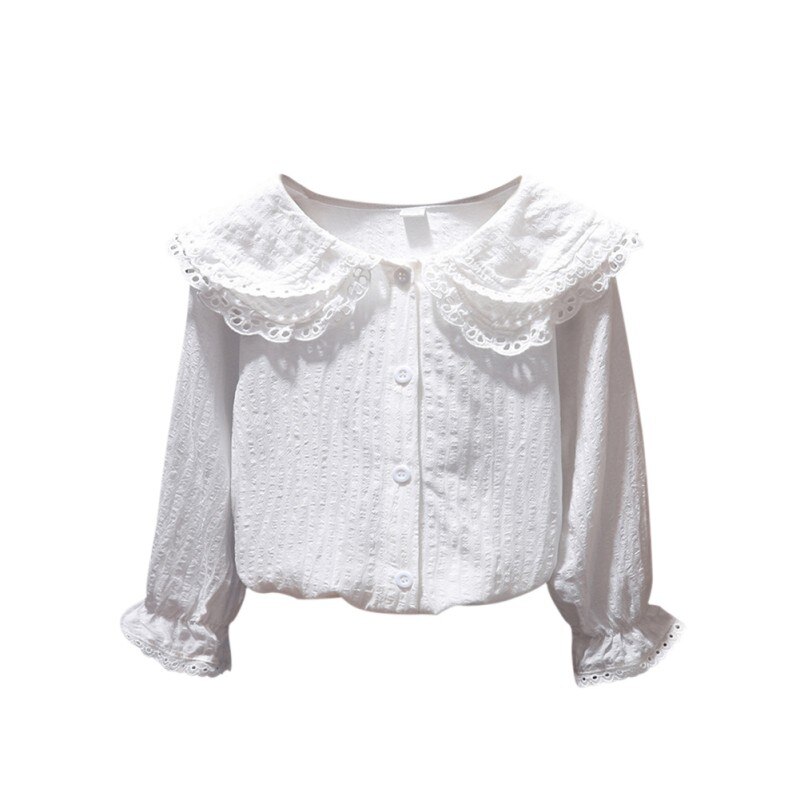 Spring Summer Girls Blouses Cotton Lapel Blouse For Girls Clothes Children Long Sleeve Tops Baby Girl Sweet Shirt 1-8 Years