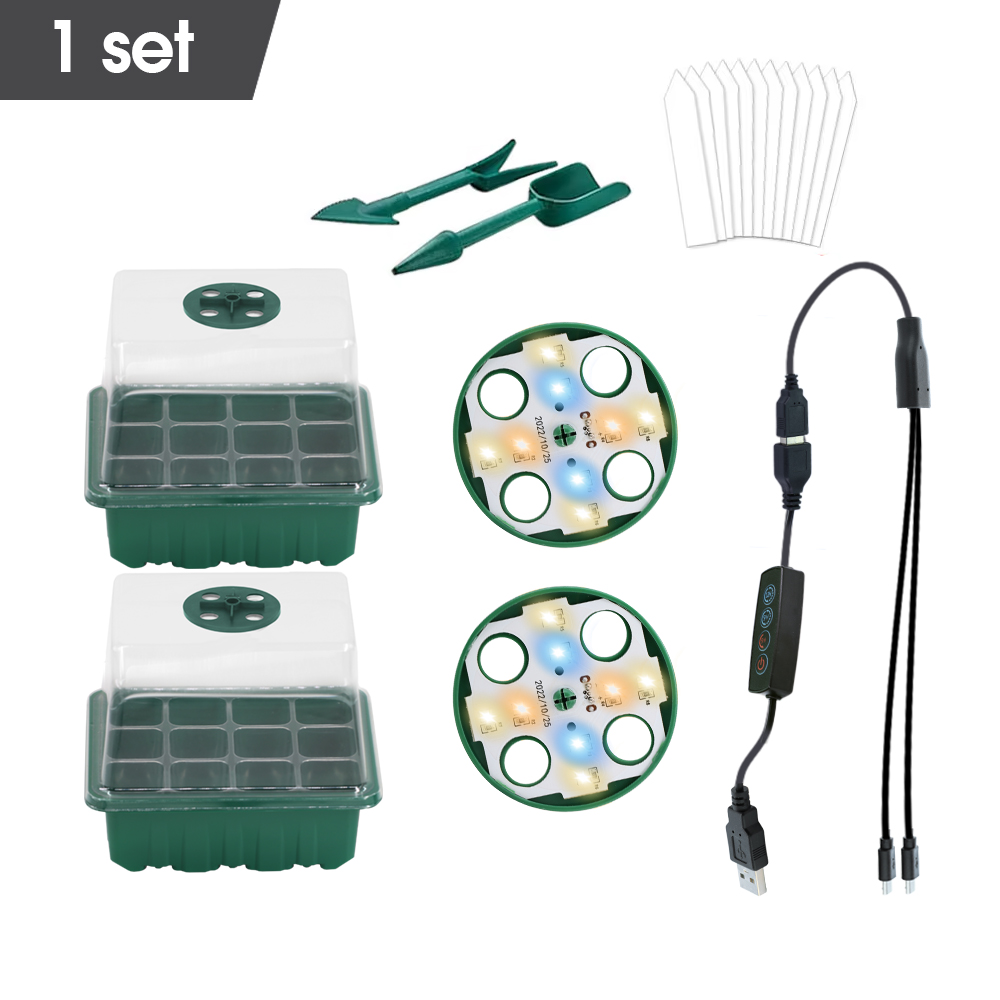 LED Nursery Pots with Grow Light Plant Seed Starter Trays Home Greenhouse Growing Lamp 12Cell Seedling Box Timer Kit Controller: Light Grey