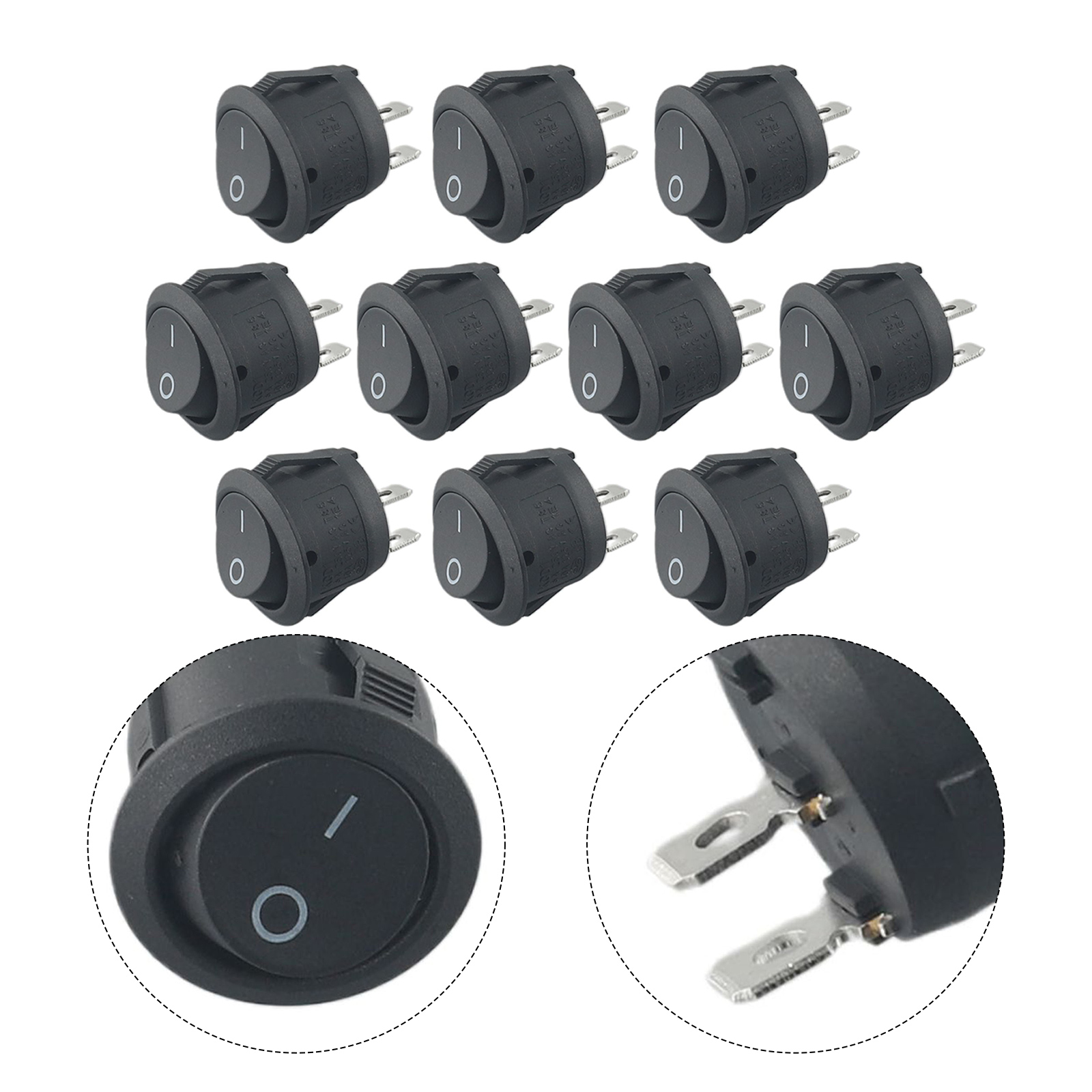 10 Uds. Interruptor basculante redondo de 12V encendido/apagado 2 pines SPST Camper Van caravana autocaravana para coche Auto barco electrodomésticos
