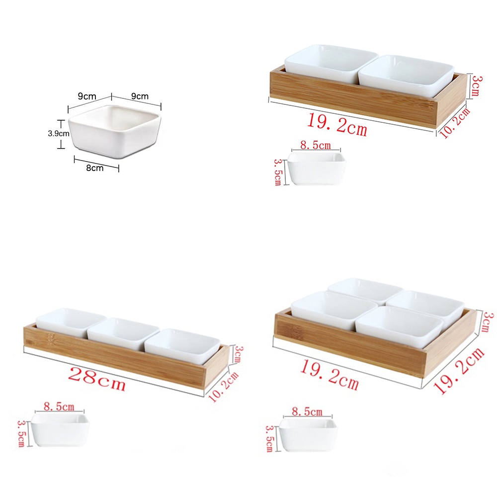 Japan Style Kitchen Organizer Ceramic Bowls Food Storage Containers with Bamboo Lid and Pallets Snack Serving Tray