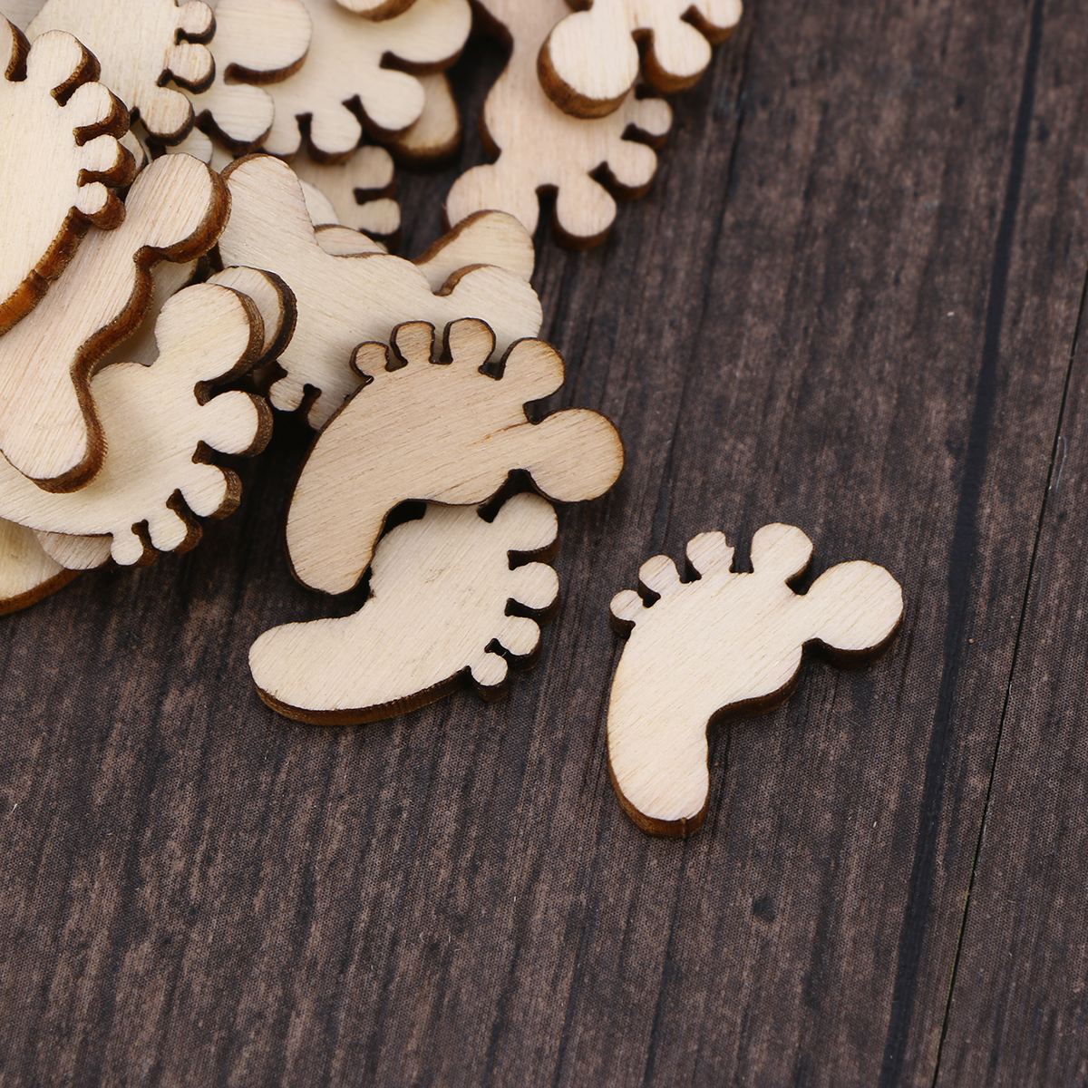 100 stücke Cartoon Fuß Form Holz Stück Ausschnitte Handwerk Verzierungen Holz Ornament Manuelle Zubehör für DIY Kunst
