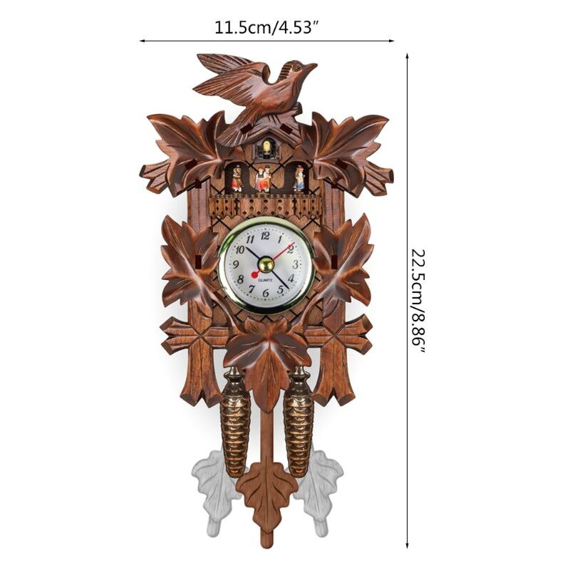 Antieke houten koekoeksklok met vogeltijdbel, wekker, horloge, woondecoratie 449c