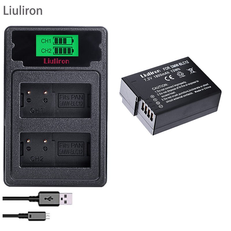 Bateria DMW-BLC12 BLC12E BLC12PP Dmw BLC12 Batterijen + Dual Charger Voor Panasonic Lumix FZ1000,FZ200,FZ300, g5, G6,G7,GH2,DMC-GX8: charger and 1battery