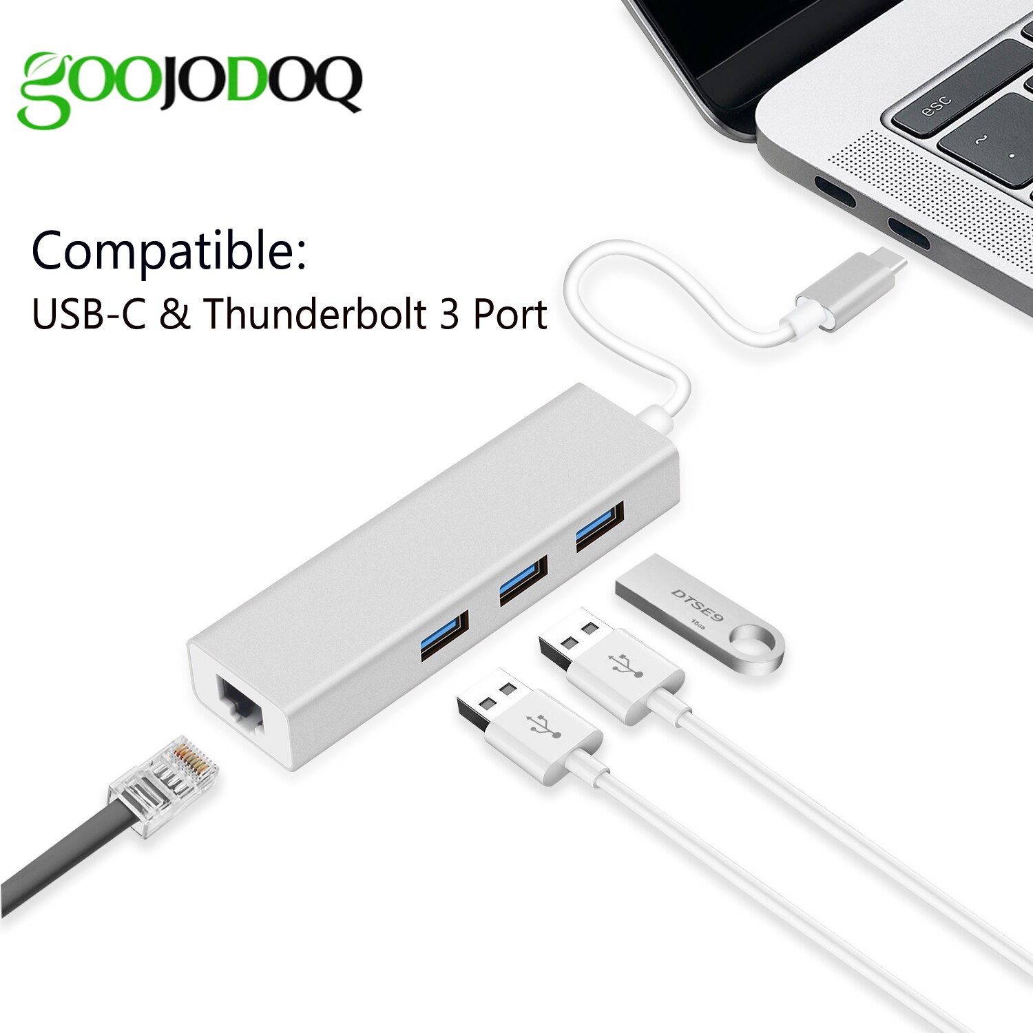 GOOJODOQ USB C Ethernet Rj45 Lan Adapter 3 Port USB Type C Hub 10/100/1000 Mbps Gigabit ethernet USB 3.0 Network Card voor MacBook