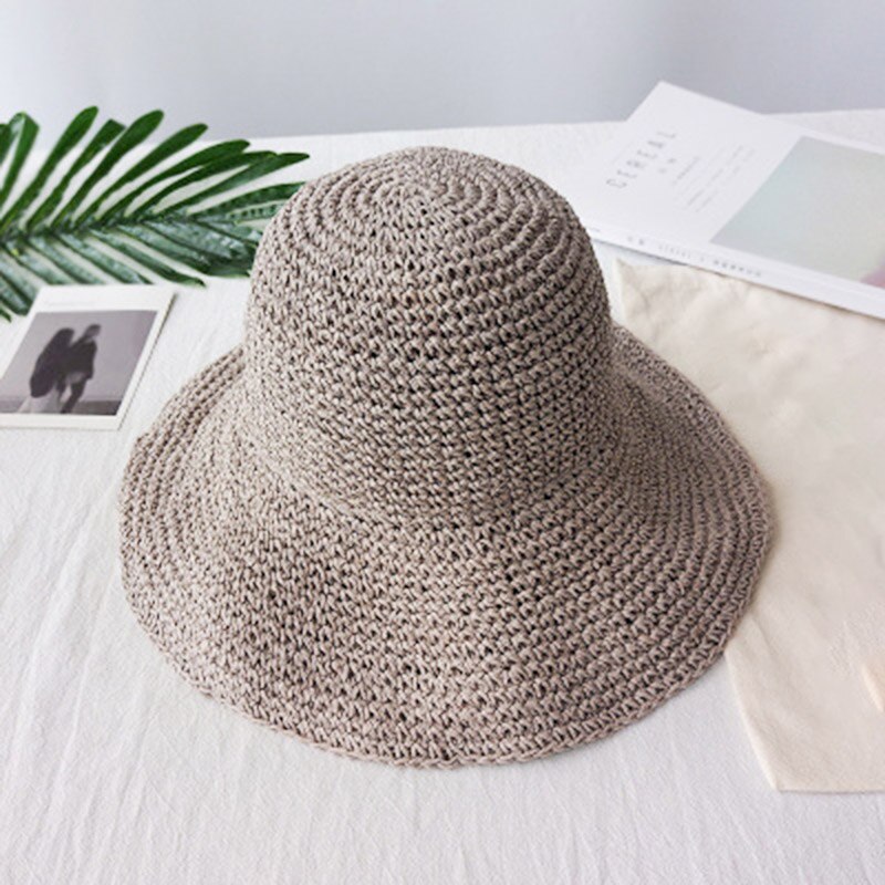 Kvindelig håndlavet solhat spandhætte bred kant kantbare halm hatte til kvinder sommer anti-uv strand hav kvindelige hatte: 4