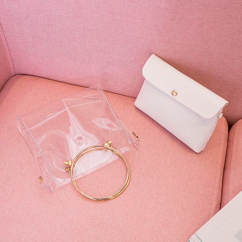 Women PVC Transparent Square Bag Clear Satchel Bag Crossbody Chain Small Jelly Ring Handle Handbags SER88