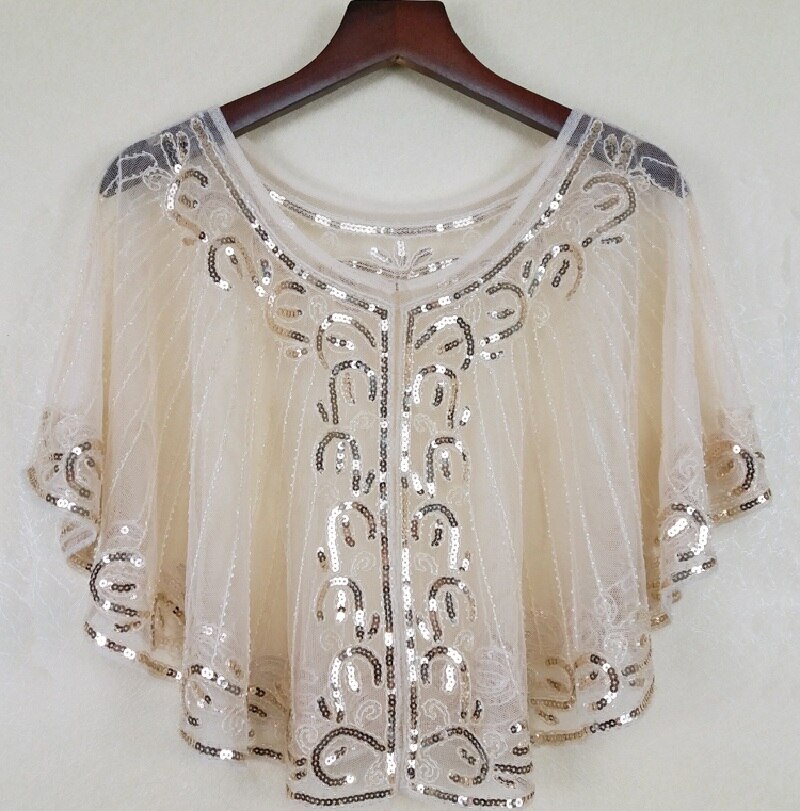 Capa Mariage de lentejuelas para mujer, chal de encaje nupcial, apliques de malla, Bolero para chaqueta de boda, accesorios de boda, Tippet: Champán