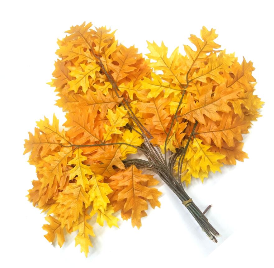 12pcs Artificial Oak Tree Leaves Branch For Plant Wall Background Wedding Home Hotal Office Bar Decorative